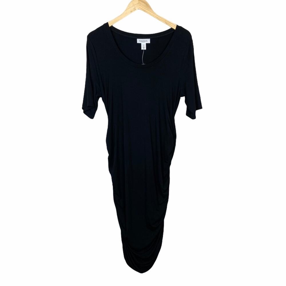 Motherhood Maternity Black Side Ruched Short Sleeve Casual Dress Large - Picture 3 of 6
